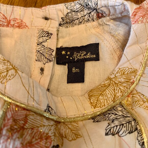 VELVETEEN Leaf Print Baby Dress Girls 6 Mos Autumn Leaves Fall Colors Cotton - Picture 6 of 7